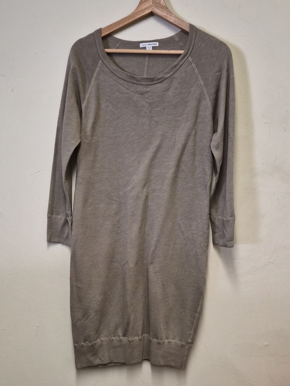 James Perse Taupe Long Sleeve Knit Shift Dress Size 2